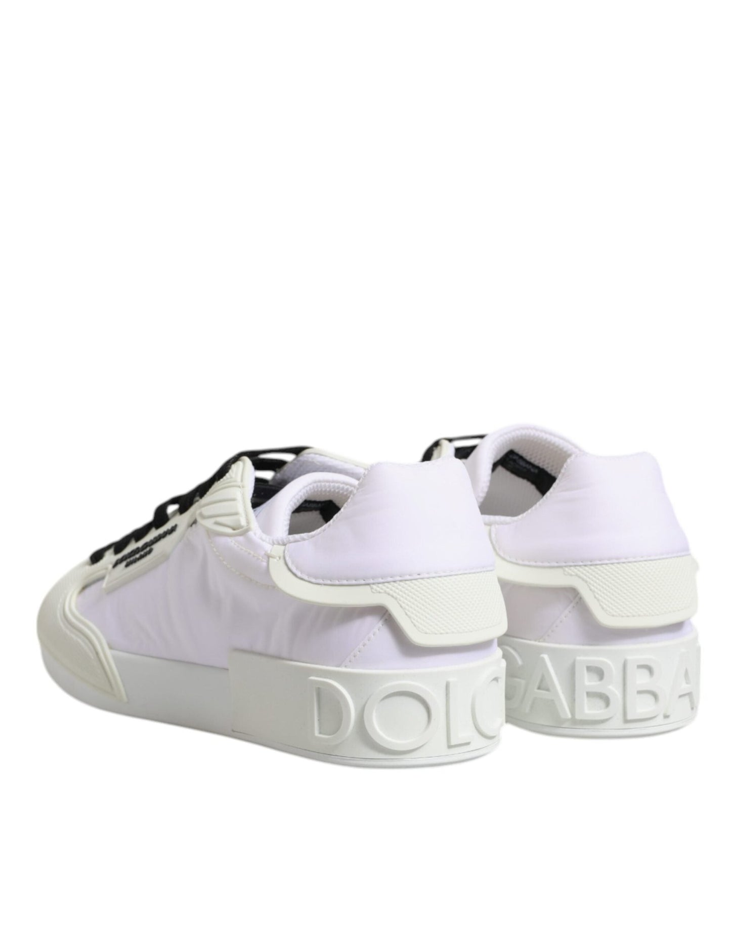 Dolce & Gabbana White Nylon Leather Low Top Sneakers Shoes - SMARTMARTNZ