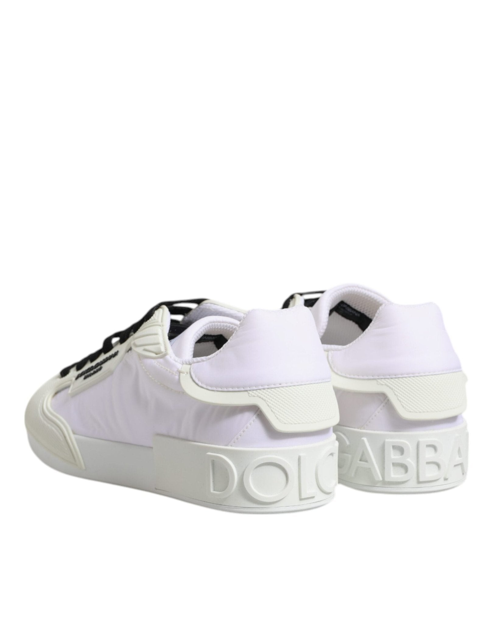 Dolce & Gabbana White Nylon Leather Low Top Sneakers Shoes - SMARTMARTNZ