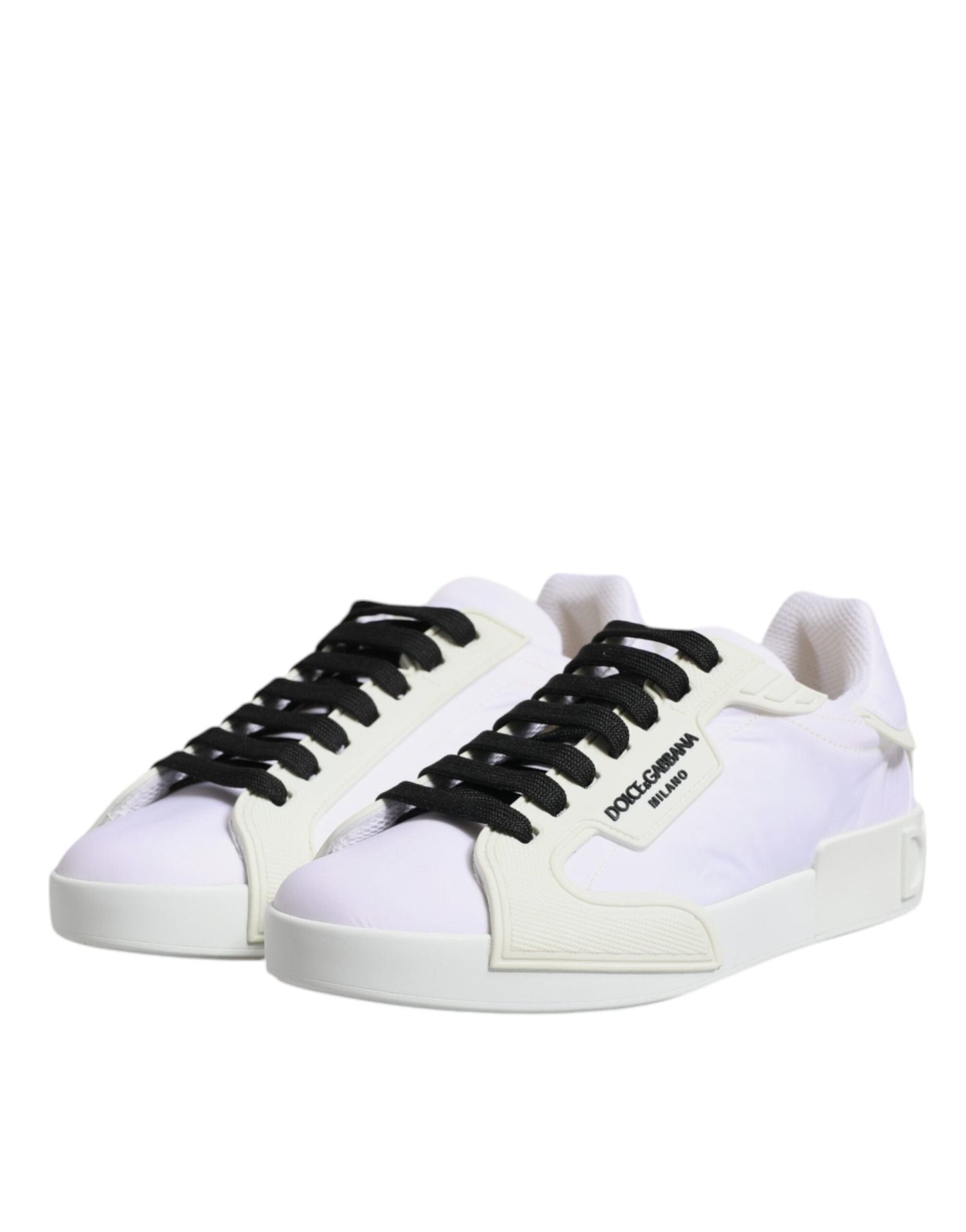 Dolce & Gabbana White Nylon Leather Low Top Sneakers Shoes - SMARTMARTNZ