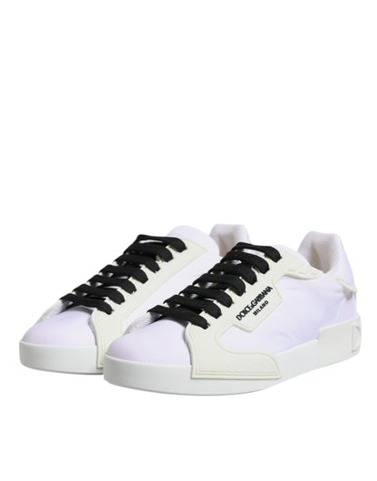 Dolce & Gabbana White Nylon Leather Low Top Sneakers Shoes - SMARTMARTNZ