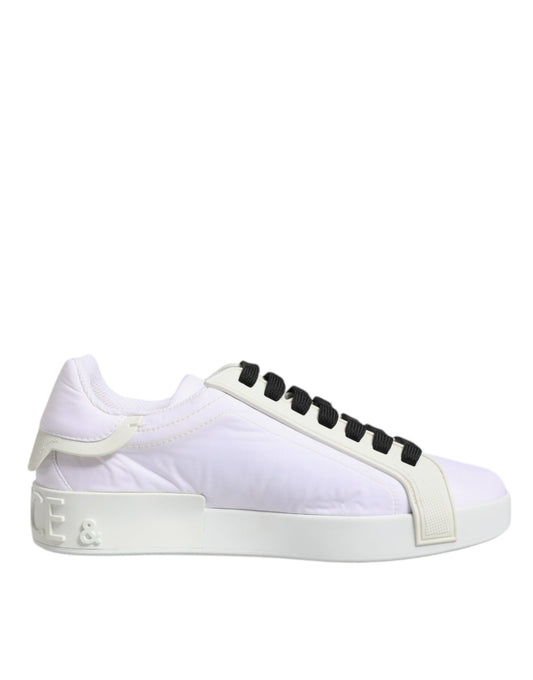Dolce & Gabbana White Nylon Leather Low Top Sneakers Shoes - SMARTMARTNZ