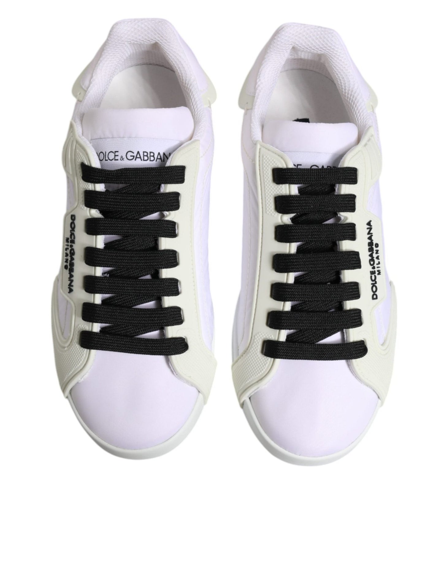 Dolce & Gabbana White Nylon Leather Low Top Sneakers Shoes - SMARTMARTNZ