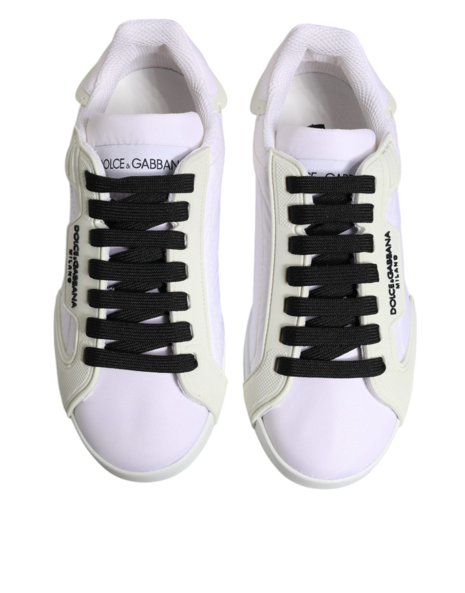 Dolce & Gabbana White Nylon Leather Low Top Sneakers Shoes - SMARTMARTNZ