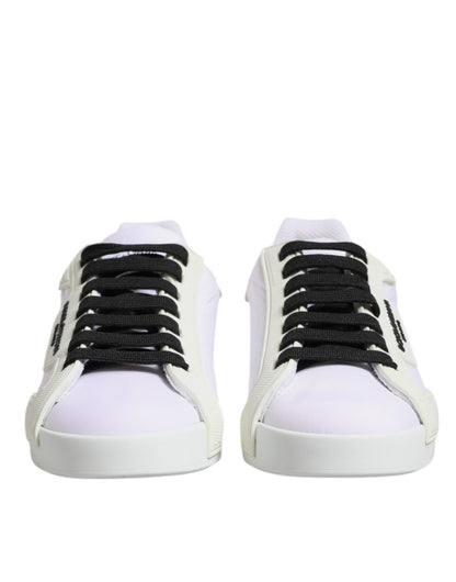 Dolce & Gabbana White Nylon Leather Low Top Sneakers Shoes - SMARTMARTNZ