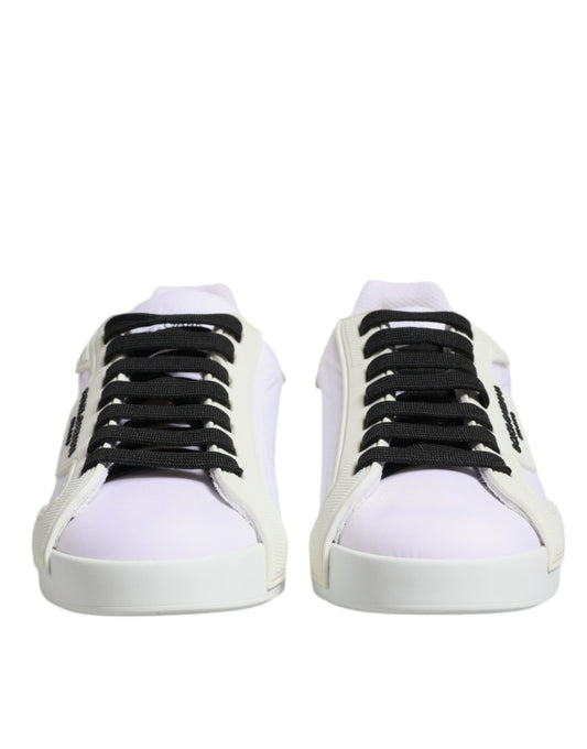 Dolce & Gabbana White Nylon Leather Low Top Sneakers Shoes - SMARTMARTNZ
