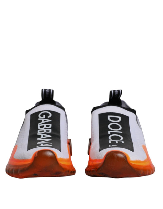 Dolce & Gabbana White Orange Slip On Sorrento Sneakers Shoes - SMARTMARTNZ