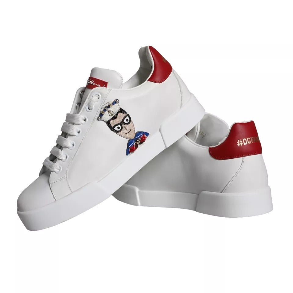 Dolce & Gabbana White Patch Calfskin Nappa Portofino Sneakers Shoes - SMARTMARTNZ