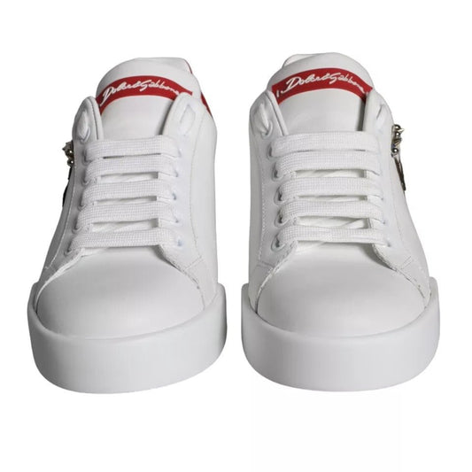Dolce & Gabbana White Patch Calfskin Nappa Portofino Sneakers Shoes - SMARTMARTNZ