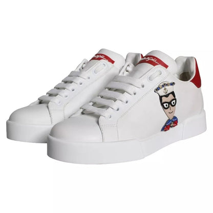 Dolce & Gabbana White Patch Calfskin Nappa Portofino Sneakers Shoes - SMARTMARTNZ