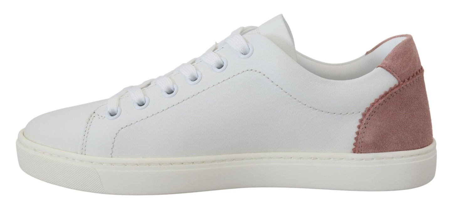 Dolce & Gabbana White Pink Leather Low Top Sneakers Shoes - SMARTMARTNZ