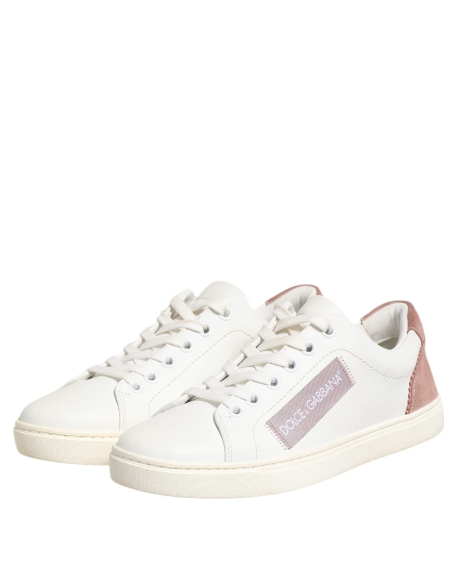 Dolce & Gabbana White Pink Leather Low Top Sneakers Shoes - SMARTMARTNZ