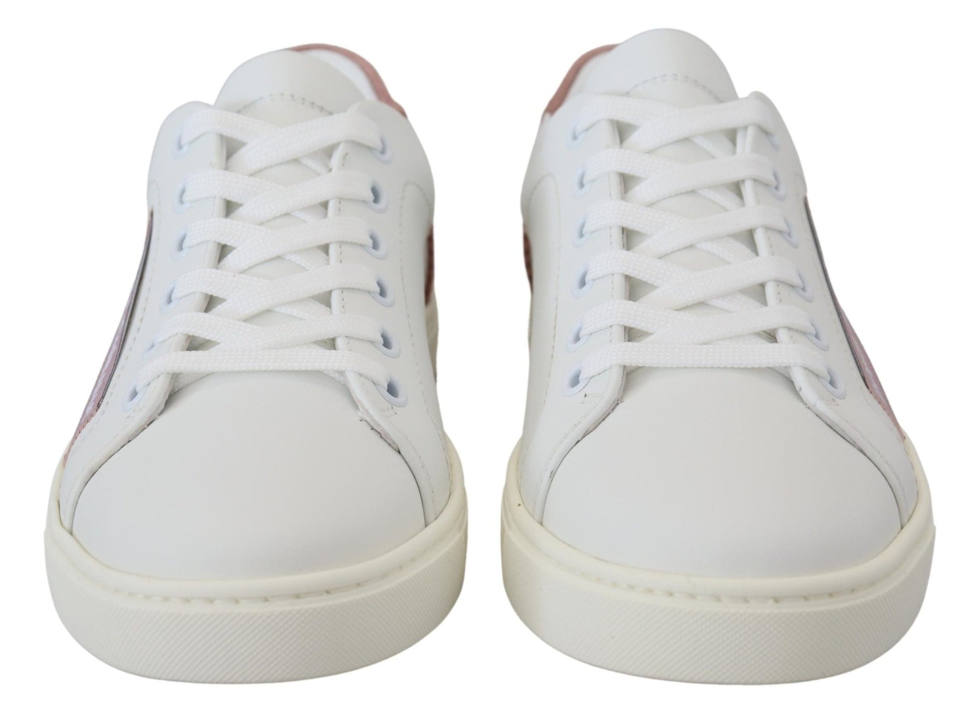 Dolce & Gabbana White Pink Leather Low Top Sneakers Shoes - SMARTMARTNZ