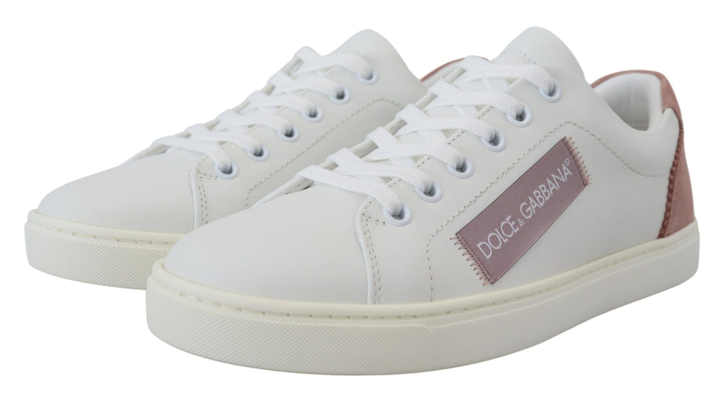 Dolce & Gabbana White Pink Leather Low Top Sneakers Shoes - SMARTMARTNZ