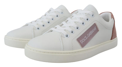 Dolce & Gabbana White Pink Leather Low Top Sneakers Shoes - SMARTMARTNZ