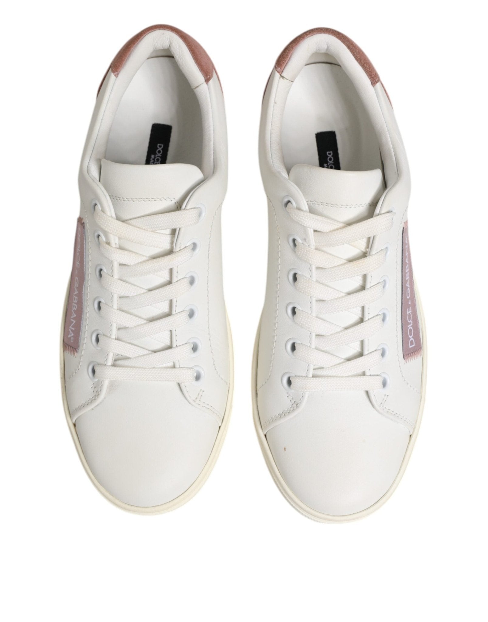 Dolce & Gabbana White Pink Leather Low Top Sneakers Shoes - SMARTMARTNZ