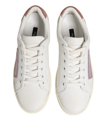 Dolce & Gabbana White Pink Leather Low Top Sneakers Shoes - SMARTMARTNZ