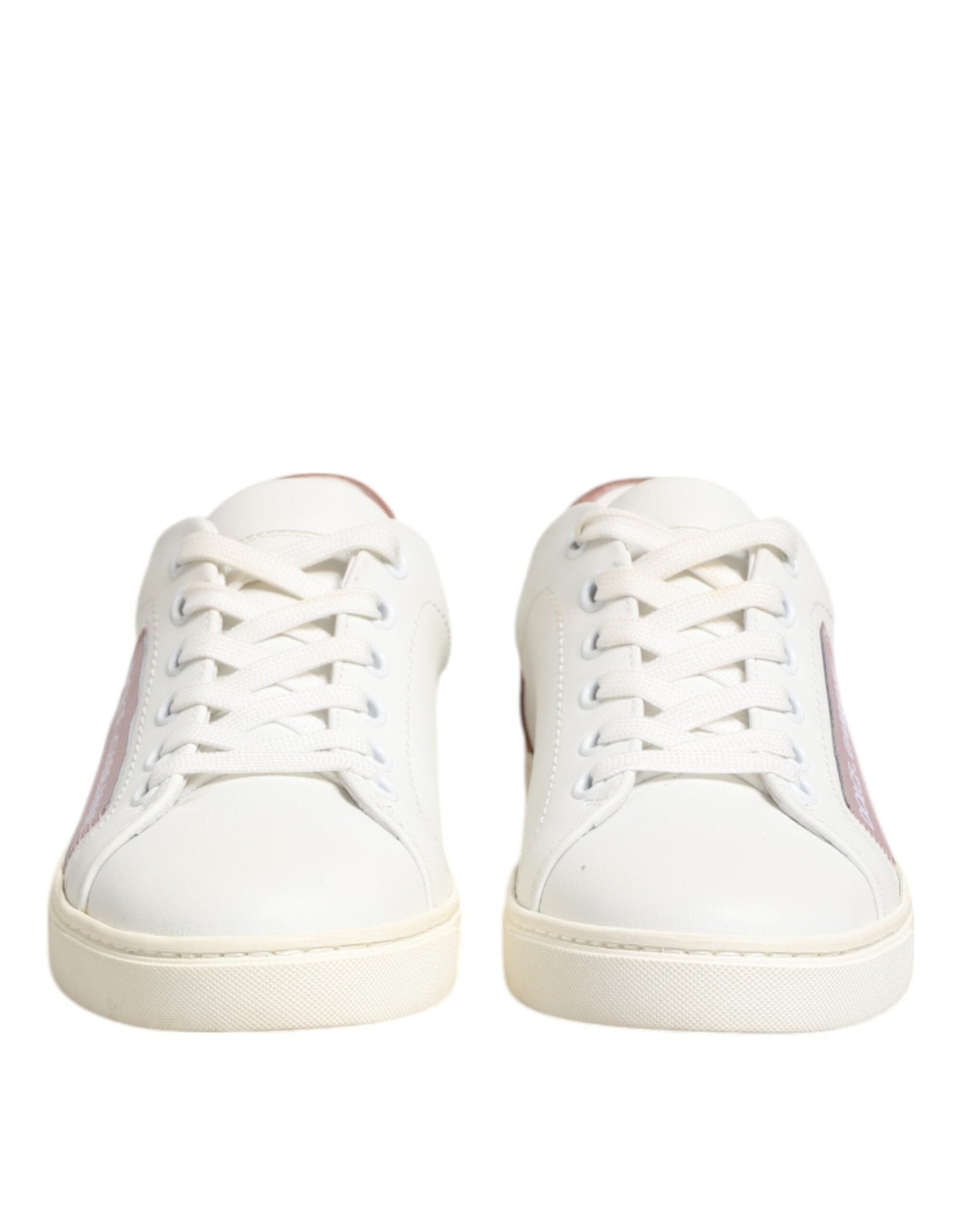 Dolce & Gabbana White Pink Leather Low Top Sneakers Shoes - SMARTMARTNZ