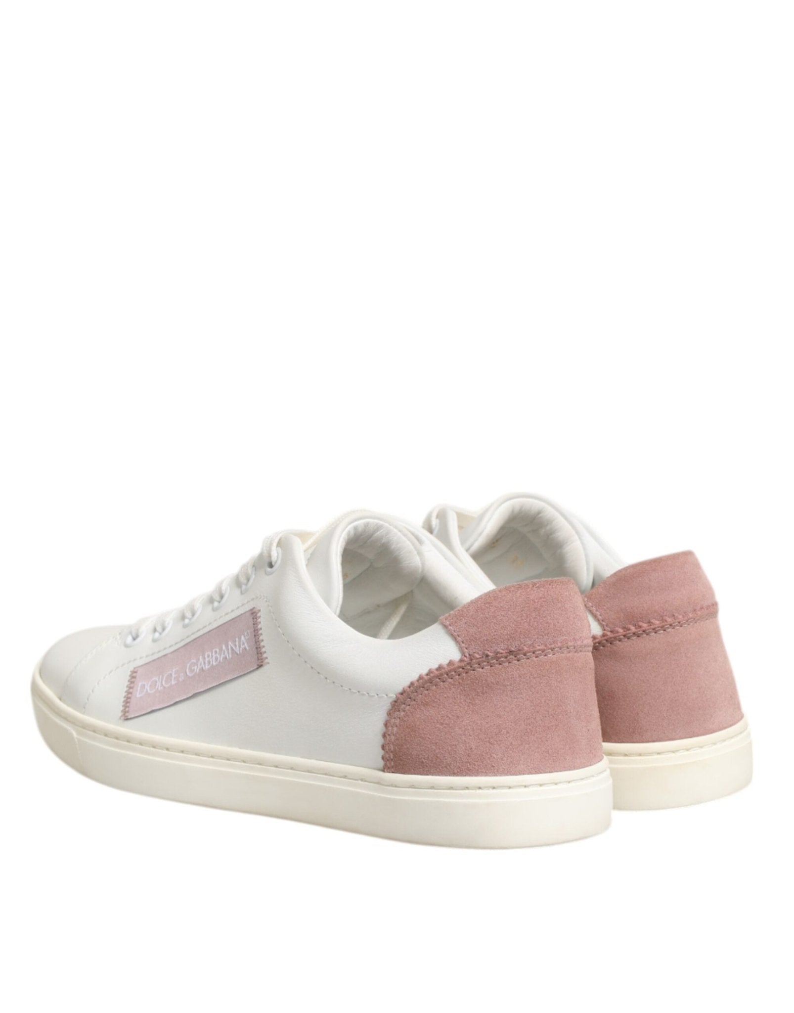 Dolce & Gabbana White Pink Leather Low Top Sneakers Shoes - SMARTMARTNZ