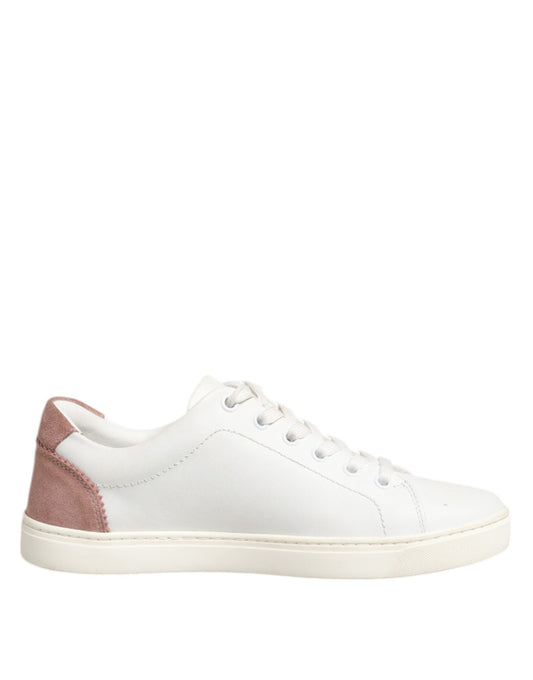 Dolce & Gabbana White Pink Leather Low Top Sneakers Shoes - SMARTMARTNZ