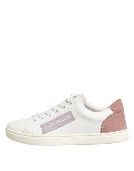 Dolce & Gabbana White Pink Leather Low Top Sneakers Shoes - SMARTMARTNZ