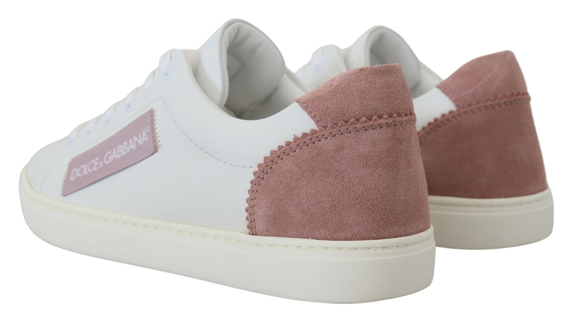 Dolce & Gabbana White Pink Leather Low Top Sneakers Shoes - SMARTMARTNZ