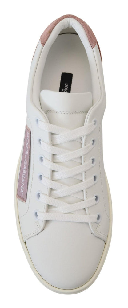 Dolce & Gabbana White Pink Leather Low Top Sneakers Shoes - SMARTMARTNZ
