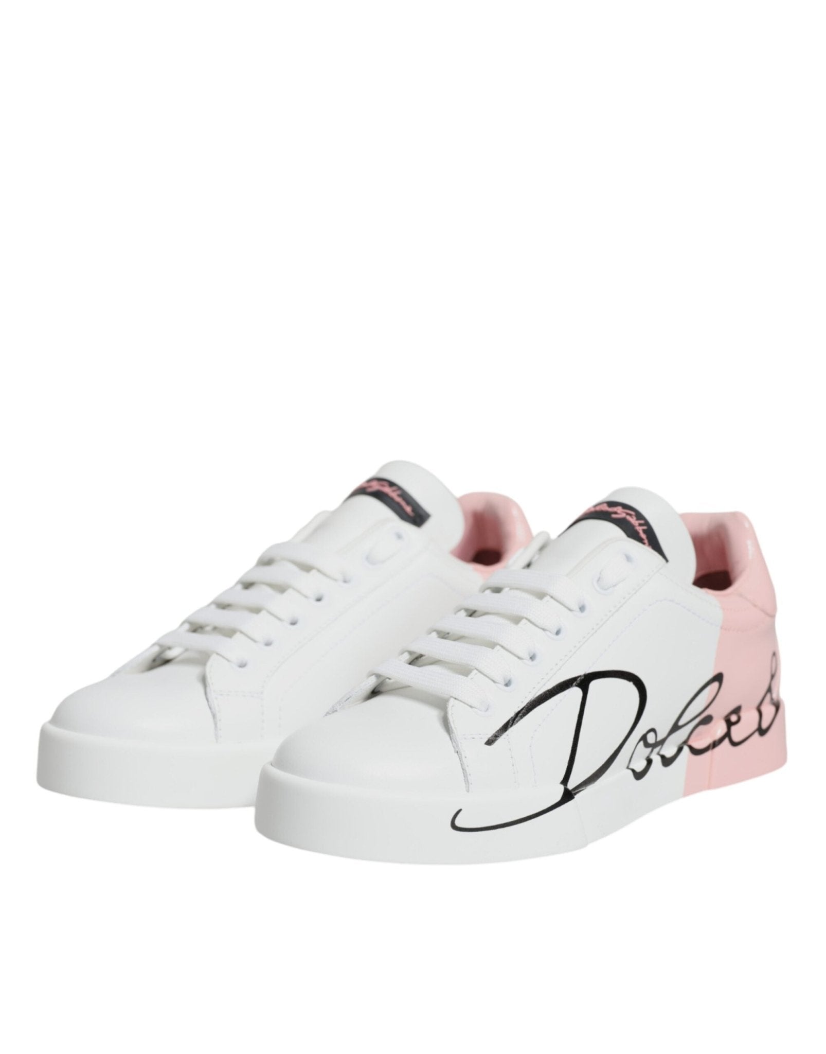 Dolce & Gabbana White Pink Portofino Low Top Sneakers Shoes - SMARTMARTNZ