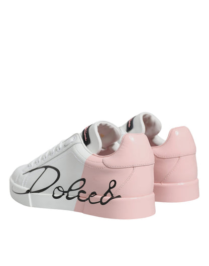 Dolce & Gabbana White Pink Portofino Low Top Sneakers Shoes - SMARTMARTNZ