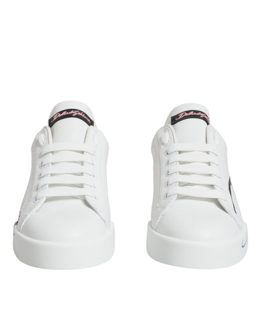 Dolce & Gabbana White Pink Portofino Low Top Sneakers Shoes - SMARTMARTNZ