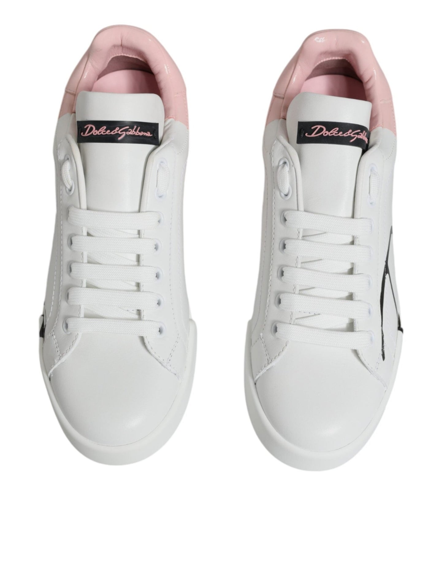 Dolce & Gabbana White Pink Portofino Low Top Sneakers Shoes - SMARTMARTNZ