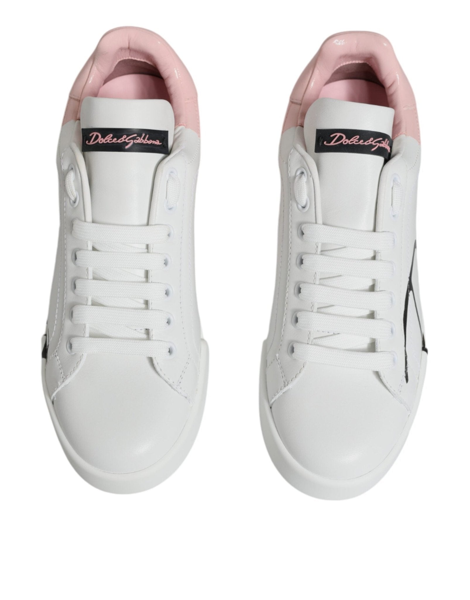 Dolce & Gabbana White Pink Portofino Low Top Sneakers Shoes - SMARTMARTNZ