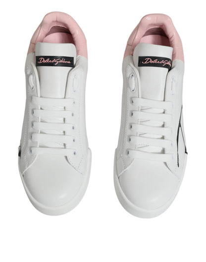 Dolce & Gabbana White Pink Portofino Low Top Sneakers Shoes - SMARTMARTNZ