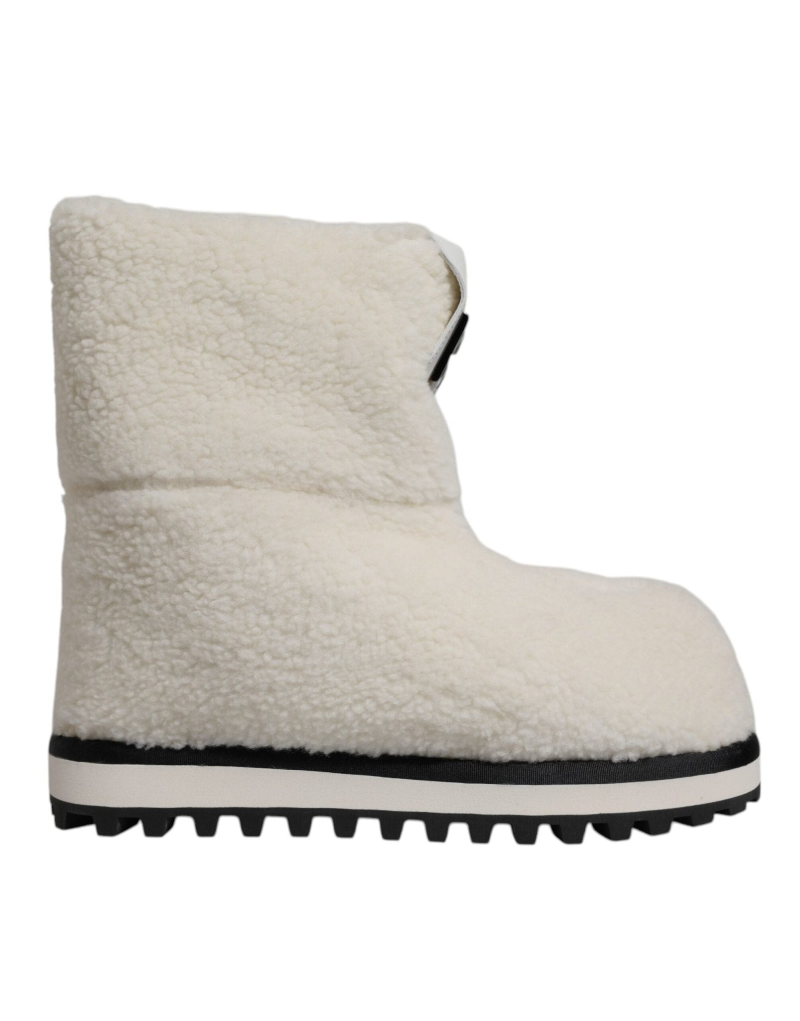 Dolce & Gabbana White Plush Logo Padded Mid Calf Boots Shoes - SMARTMARTNZ
