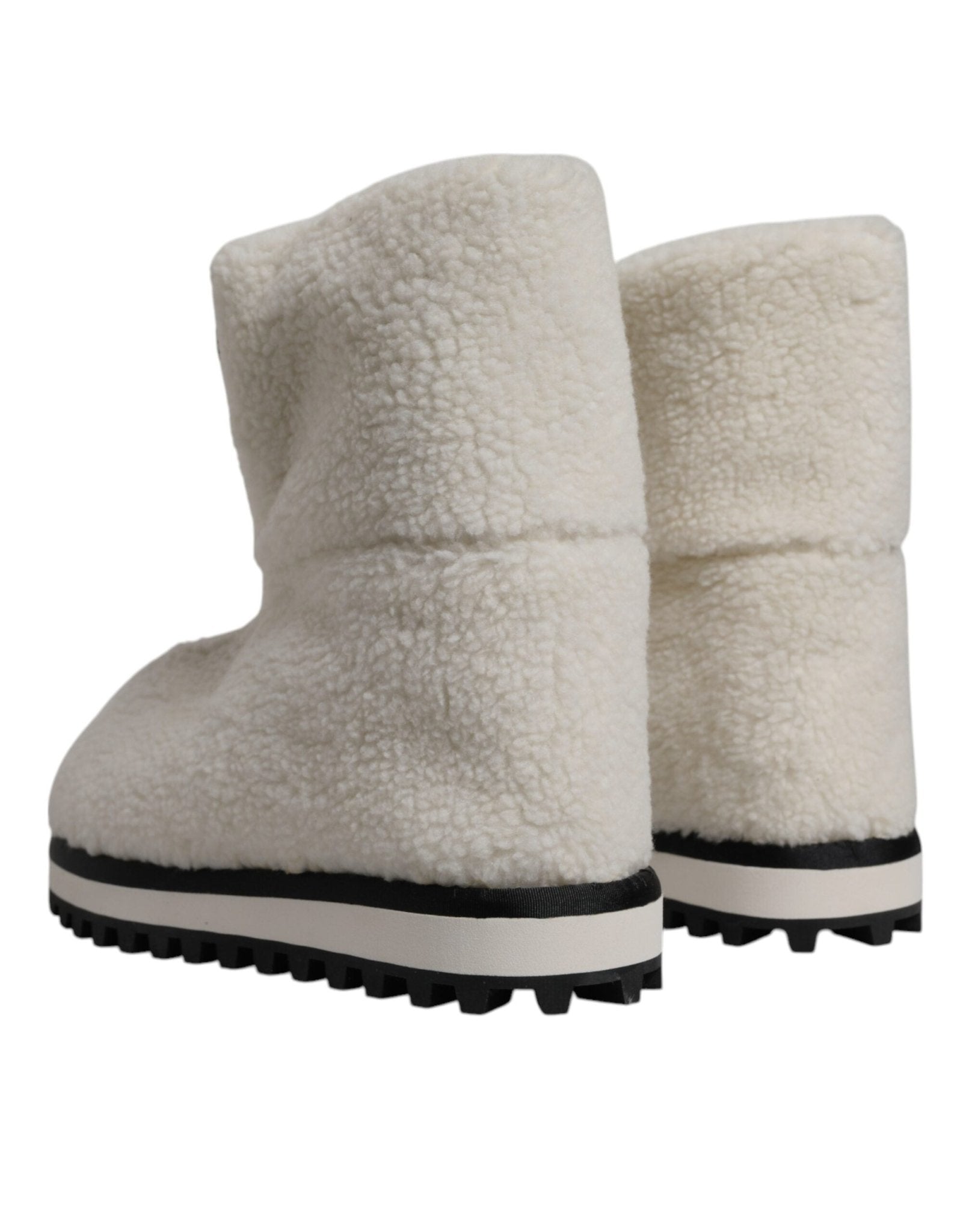 Dolce & Gabbana White Plush Logo Padded Mid Calf Boots Shoes - SMARTMARTNZ