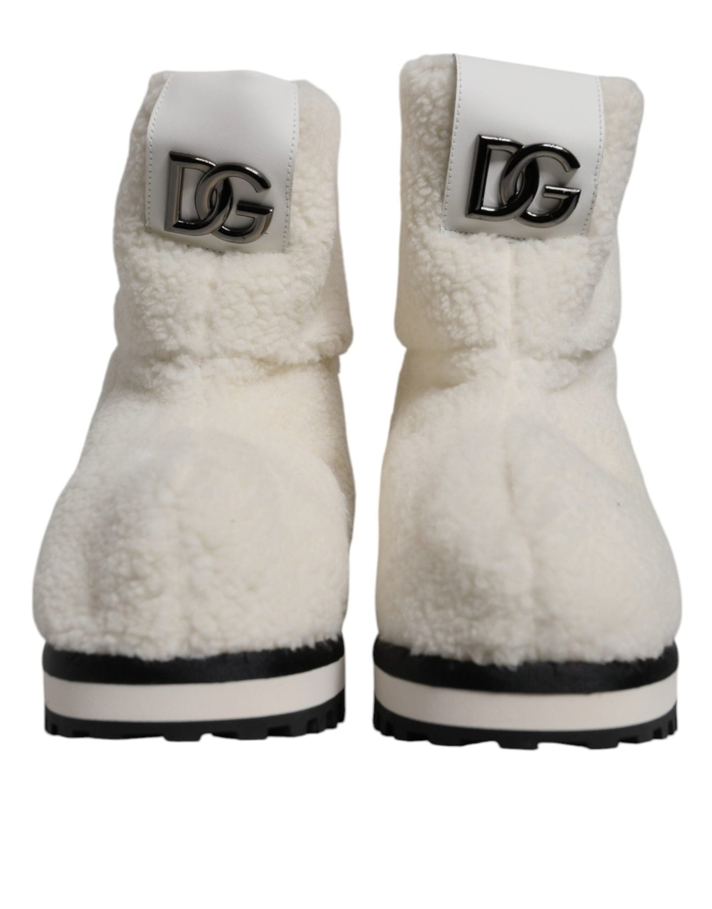 Dolce & Gabbana White Plush Logo Padded Mid Calf Boots Shoes - SMARTMARTNZ