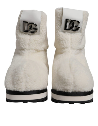 Dolce & Gabbana White Plush Logo Padded Mid Calf Boots Shoes - SMARTMARTNZ
