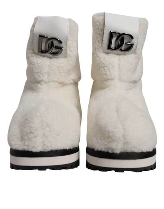 Dolce & Gabbana White Plush Logo Padded Mid Calf Boots Shoes - SMARTMARTNZ