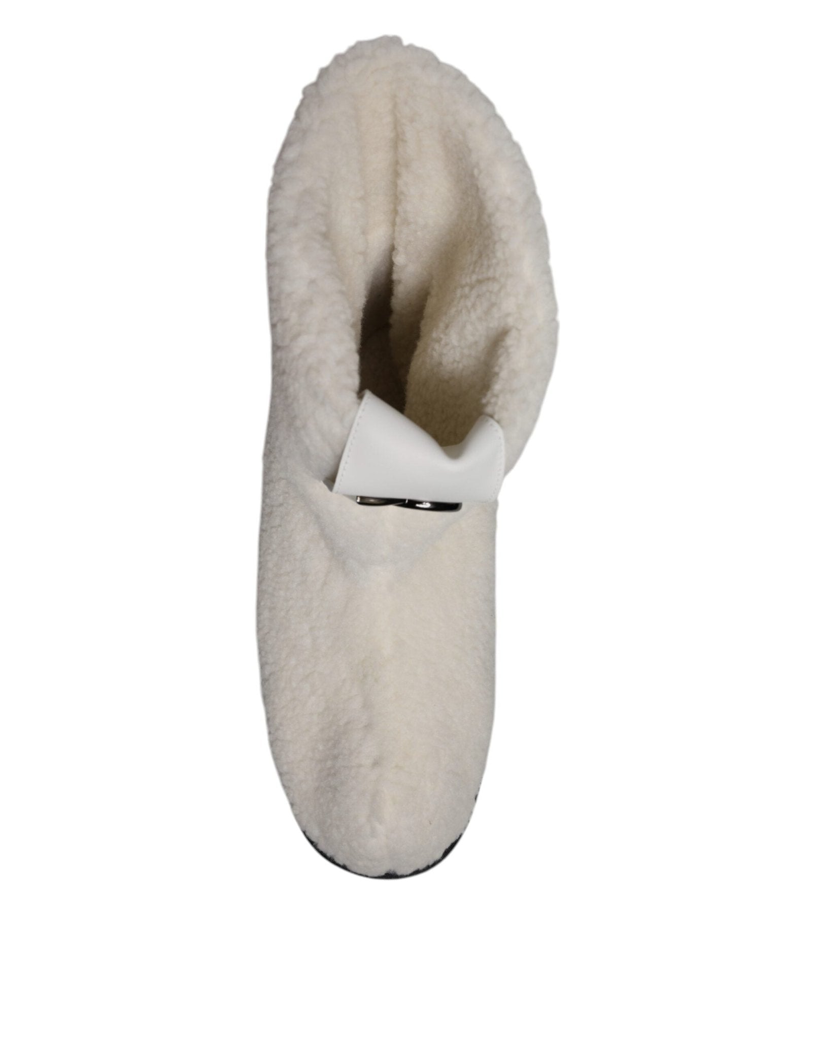 Dolce & Gabbana White Plush Logo Padded Mid Calf Boots Shoes - SMARTMARTNZ