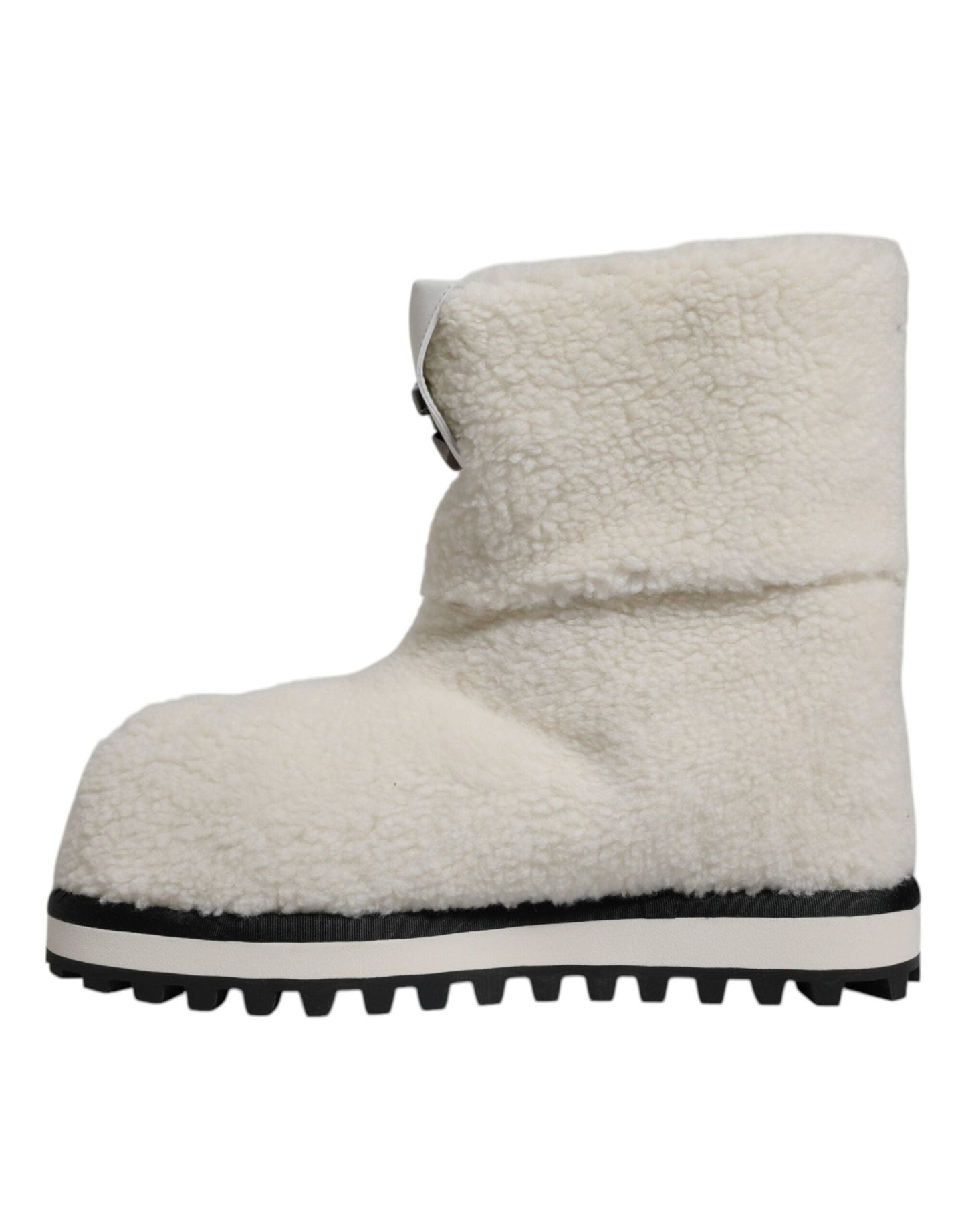 Dolce & Gabbana White Plush Logo Padded Mid Calf Boots Shoes - SMARTMARTNZ