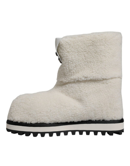 Dolce & Gabbana White Plush Logo Padded Mid Calf Boots Shoes - SMARTMARTNZ