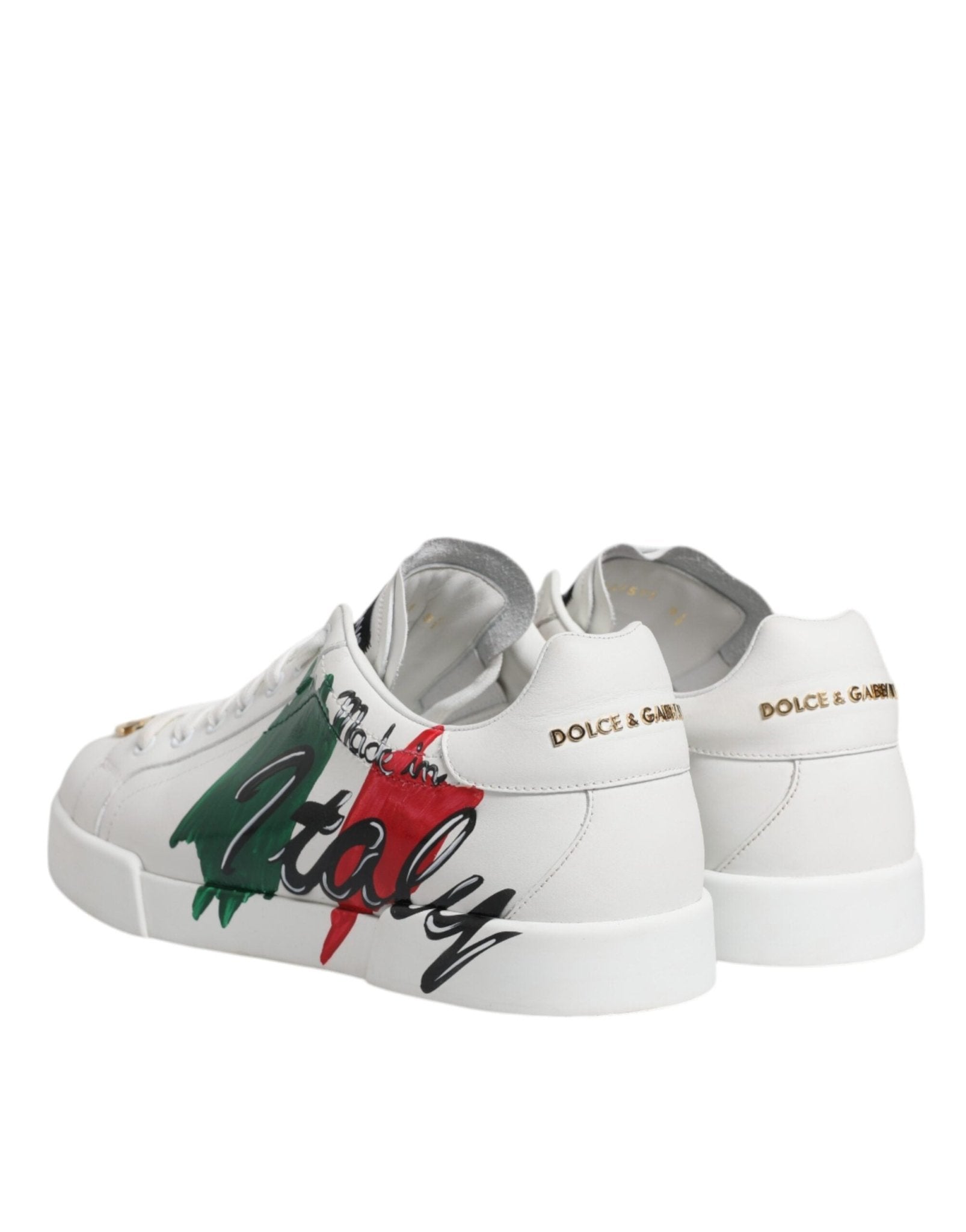 Dolce & Gabbana White Portofino Made In Italy Print Sneakers Shoes - SMARTMARTNZ