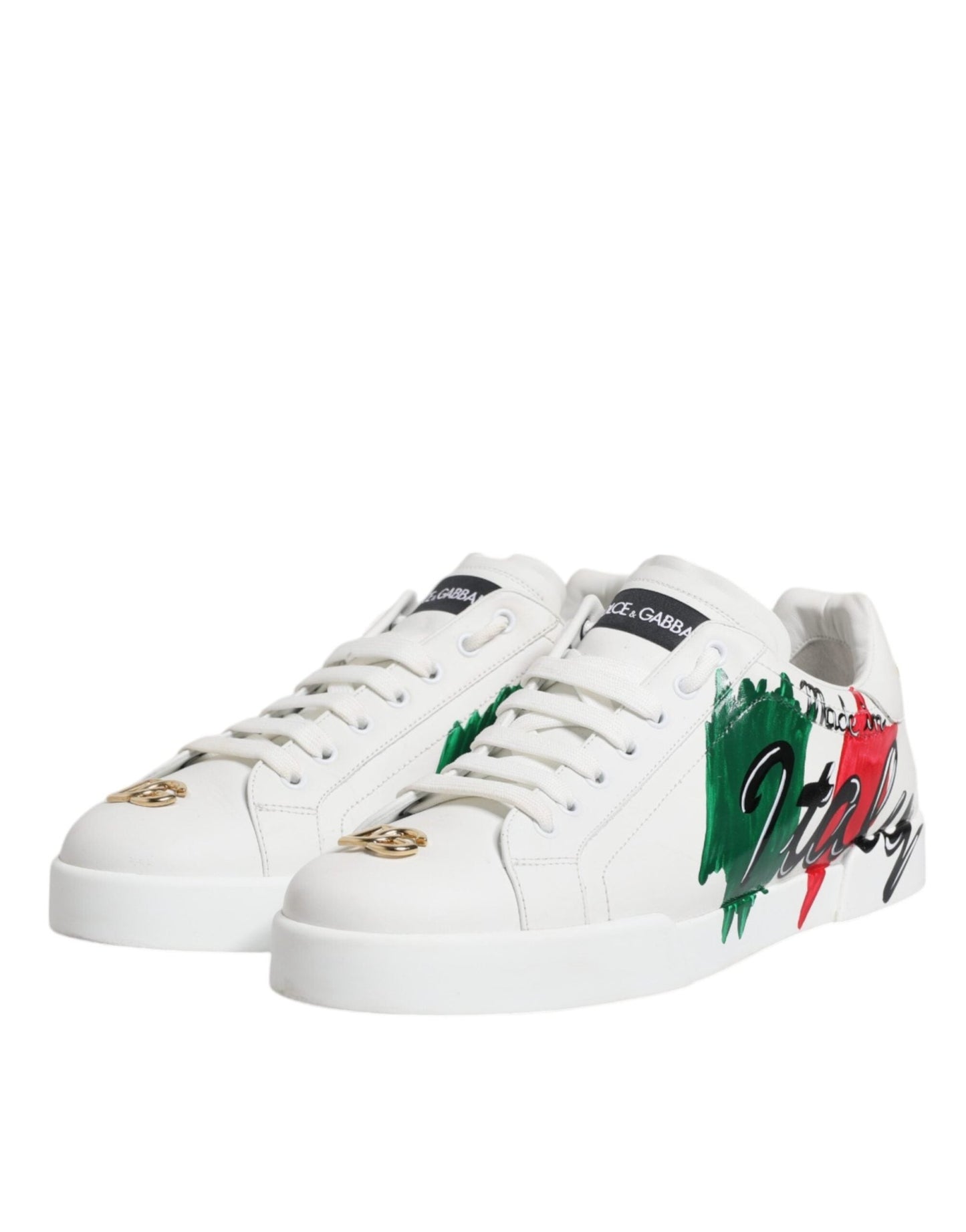 Dolce & Gabbana White Portofino Made In Italy Print Sneakers Shoes - SMARTMARTNZ