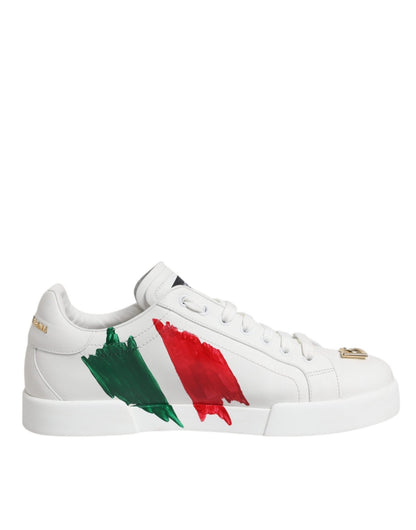 Dolce & Gabbana White Portofino Made In Italy Print Sneakers Shoes - SMARTMARTNZ