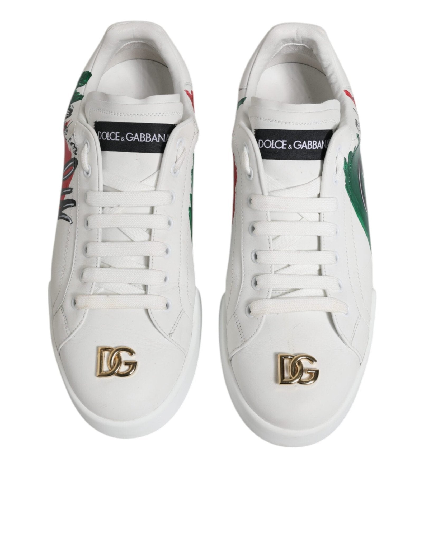 Dolce & Gabbana White Portofino Made In Italy Print Sneakers Shoes - SMARTMARTNZ