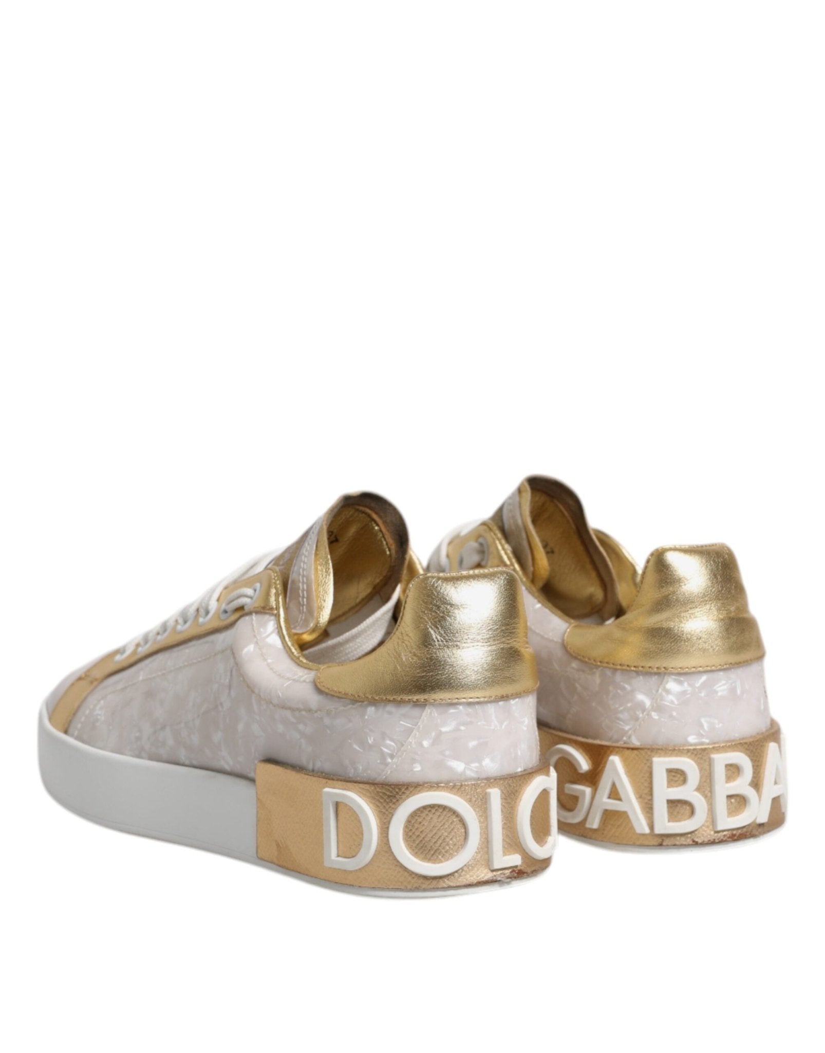 Dolce & Gabbana White Portofino Mother Of Pearl Sneakers Casual Shoes - SMARTMARTNZ
