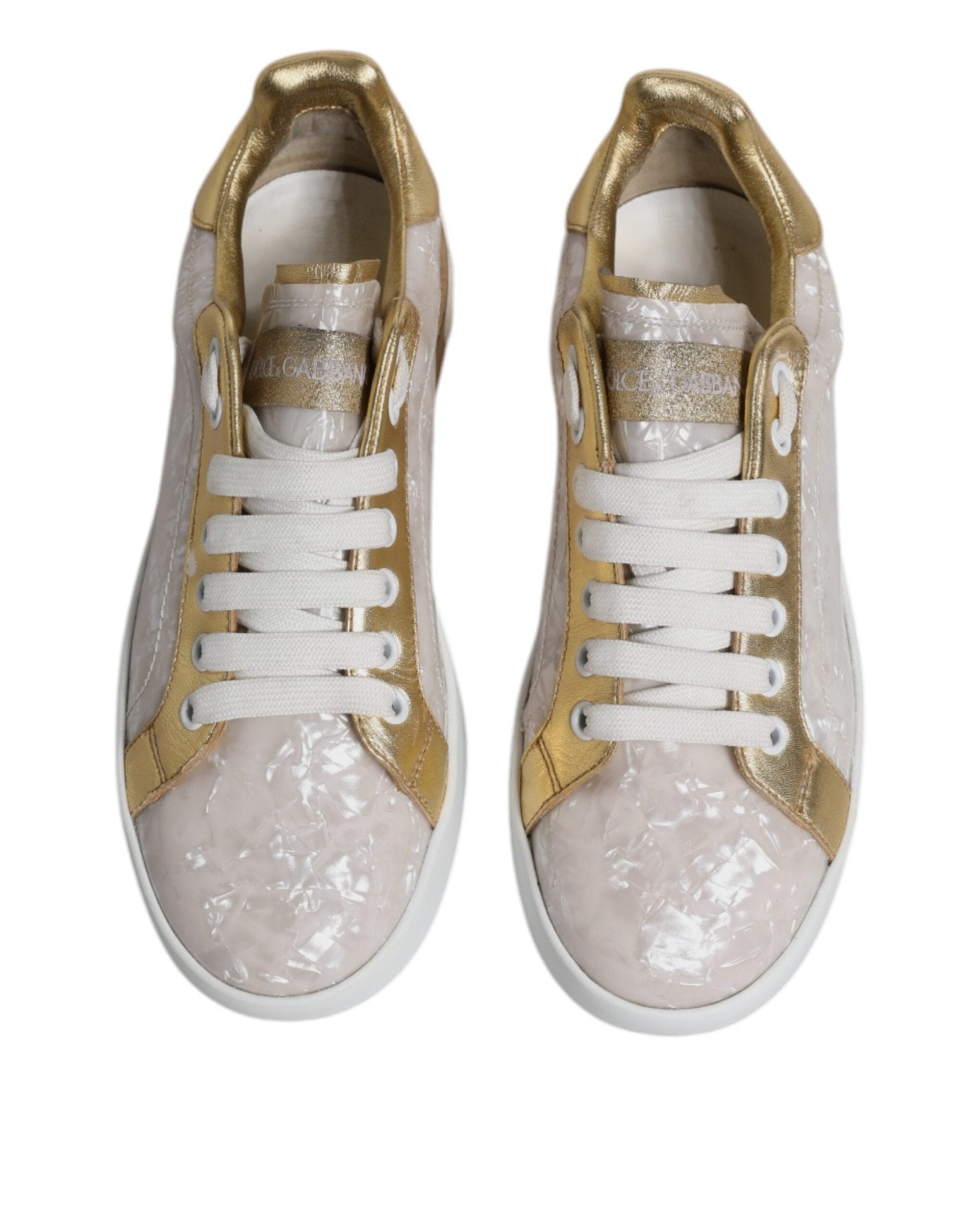 Dolce & Gabbana White Portofino Mother Of Pearl Sneakers Casual Shoes - SMARTMARTNZ