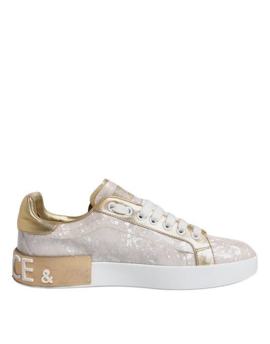 Dolce & Gabbana White Portofino Mother Of Pearl Sneakers Casual Shoes - SMARTMARTNZ