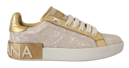Dolce & Gabbana White Portofino Mother Of Pearl Sneakers Casual Shoes - SMARTMARTNZ