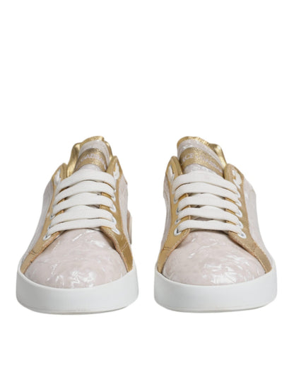Dolce & Gabbana White Portofino Mother Of Pearl Sneakers Casual Shoes - SMARTMARTNZ