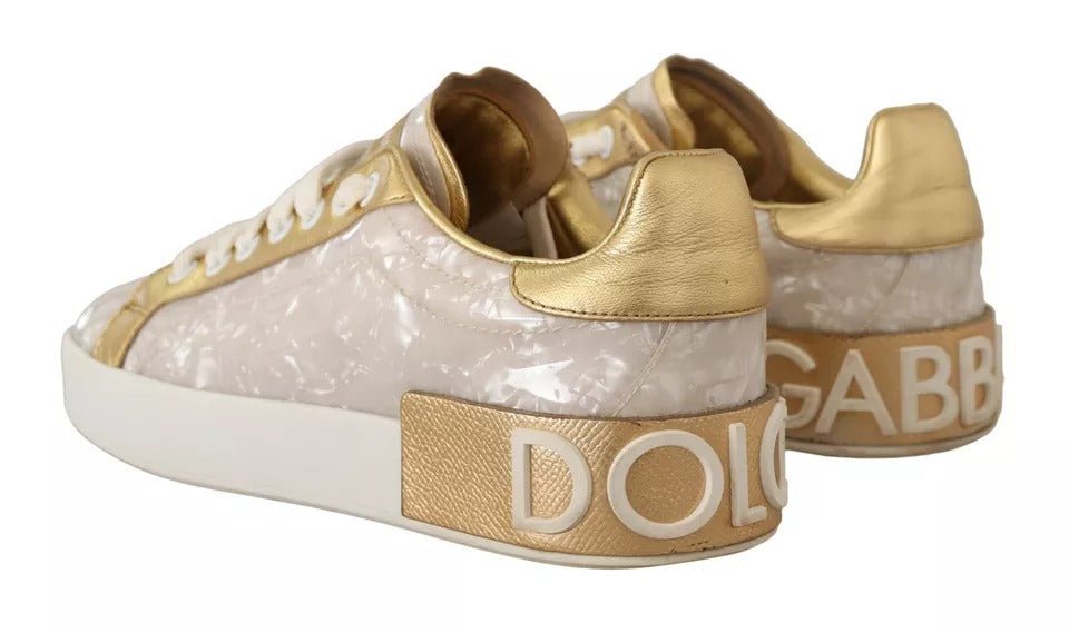 Dolce & Gabbana White Portofino Mother Of Pearl Sneakers Casual Shoes - SMARTMARTNZ